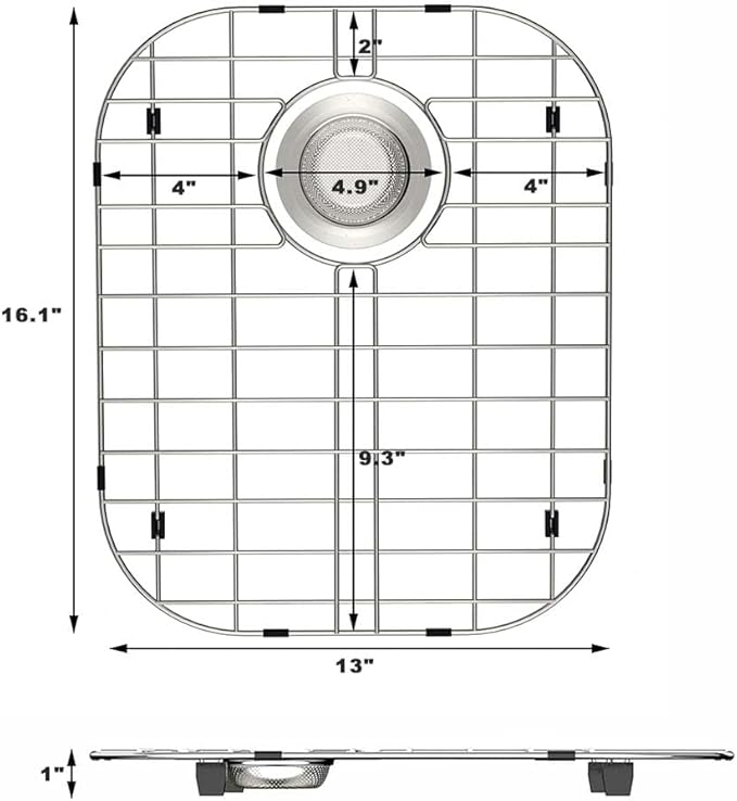 Kitchen Sink Bottom Grid Protector 16.1L X 13W Stainless Steel Sink Grate with Rear Drain Universal Metal Sink Rack for Kitchen Double Bowl Sink