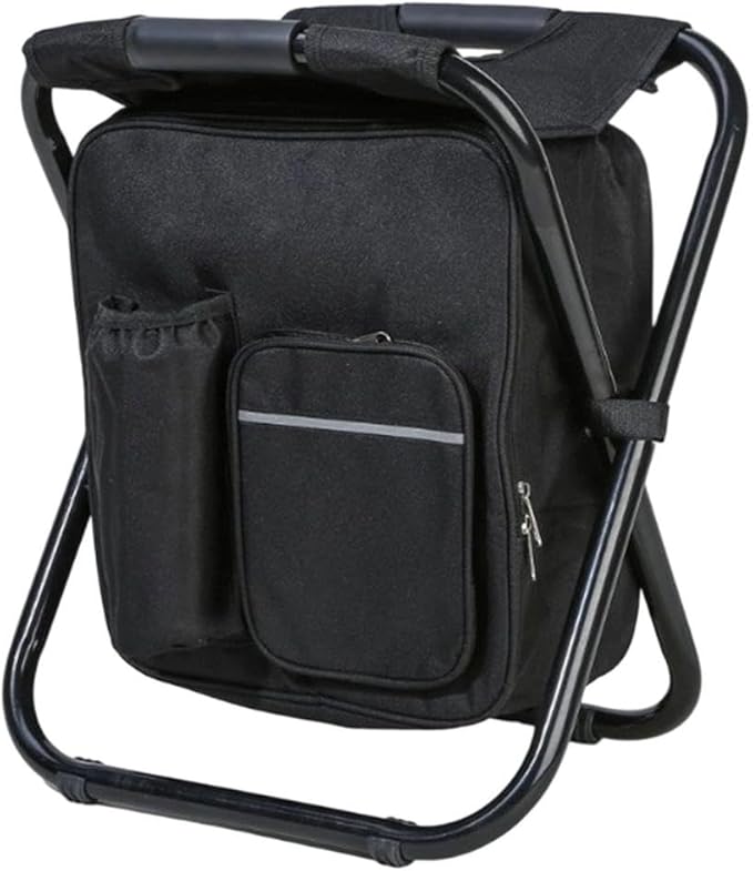 Portable Stool Backpack Cooler Chair Lightweight Backrest Stool Compact Folding Chair Seat Hiking Camouflage Seat Table Bag Camping Gear for Outdoors Hiking Beach Travel Camping BBQ (Black)