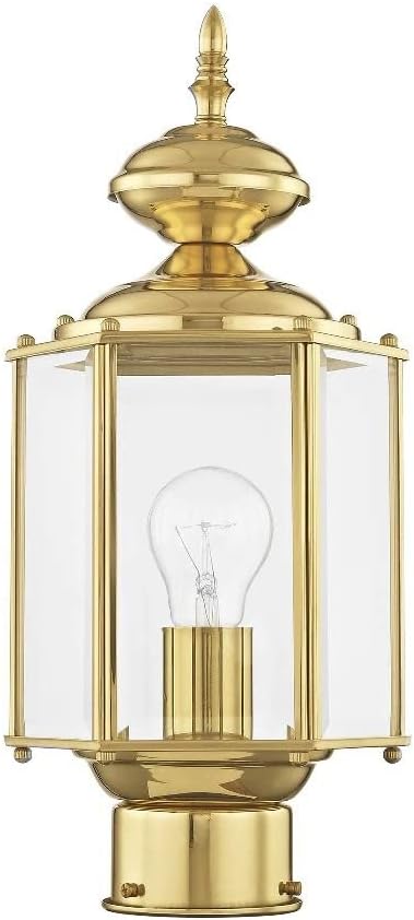 Livex Lighting Lantern 2117-02 Outdoor Post with Clear Beveled Glass Shades Polished Brass