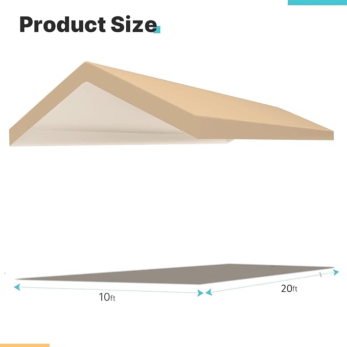 Carport Replacement Canopy Cover for Car Tent Top Garage Shelter Cover Tarp with Ball Bungees (Only Top Cover Frame Not Include) (Beige 10’ x 20‘)