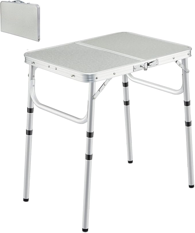 REDCAMP Small Folding Camping Table 2ft 3 Heights Portable Outdoor Folding Table Aluminum Camp Table Adjustable Height Lightweight for Picnic Cooking Beach
