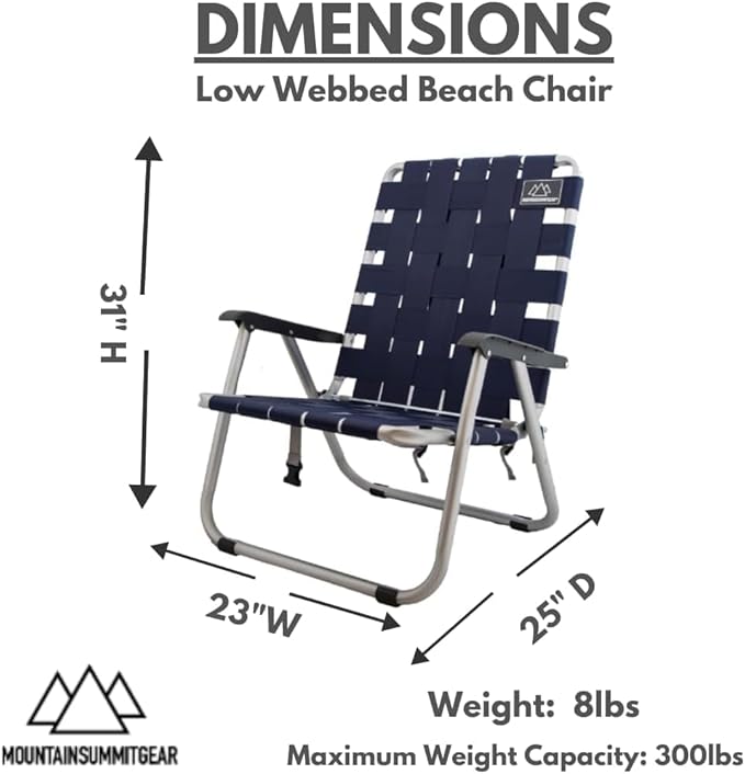 MOUNTAIN SUMMIT GEAR Low Webbed Beach Chair with Backpack Straps - Portable Lightweight Seating for Outdoor Adventures Beach Days and Camping by Caddis Sports (2)