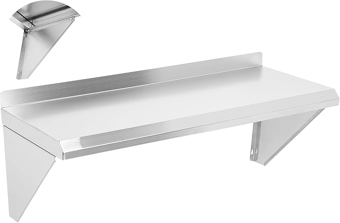 Stainless Steel Shelf 12 x 24 210LBS Wall Mounted Commercial Stainless Steel Shelving Stable Stainless Wall Shelf for Kitchen Bar Restaurant and Garage