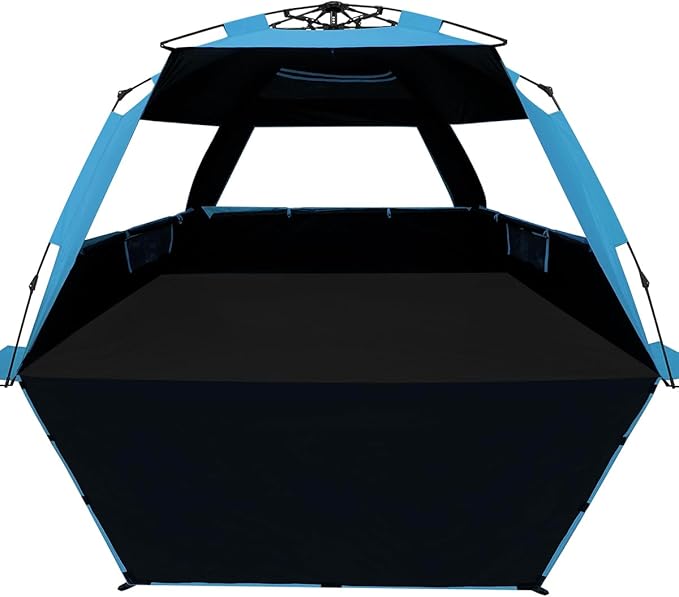 WhiteFang Deluxe Pop Up Beach Tent Sun Shade Shelter for 3-4/5-6 Person UV Protection Extendable Floor with 3 Ventilating Windows Plus Carrying Bag Stakes and Guy Lines