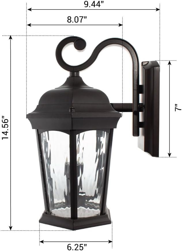Euri Lighting EFL-130W-MD Flickering Flame Porch Light Water Glass with Integrated Security Light (3000K) Motion-Sensor Dusk-to-Dawn Oil Rubbed Bronze Housing
