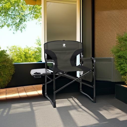 EVER ADVANCED Aluminum Lightweight Folding Director Chair 350lbs Heavy Duty Camping Chair with Side Table &amp Storage 19 Joint-Friendly Height Easy to Stand Portable Makeup Artist &amp Vendor C