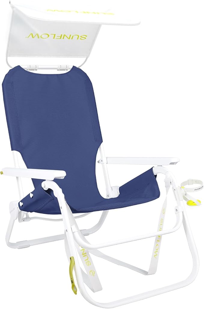 SUNFLOW Shore Thing Premium Beach Chair - Adjustable Portable Rust-Resistant Reclining Beach Chair with UPF 50+ Sun Shade and Drink Holder for The Ultimate in Comfort (Ocean Navy)