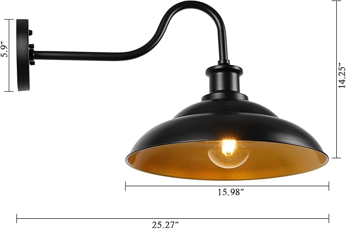Dusk to Dawn Outdoor Barn Light Fixtures 16 Inch Dome Large Wall Sconce Farmhouse Exterior Wall Mount Light for House Garage Patio Doorway 2 Pack