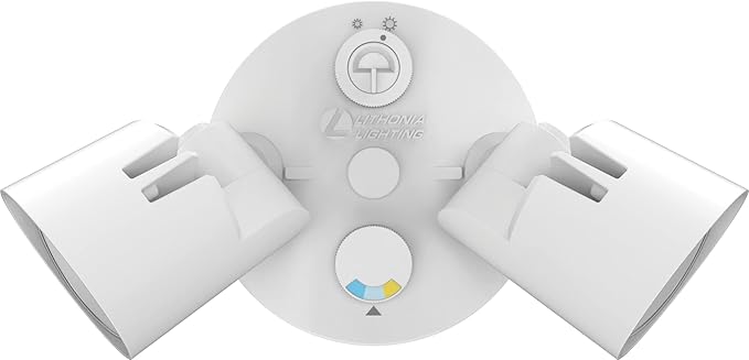 Lithonia Lighting HomeGuard 2-Light LED Outdoor Flood Lights Outdoor LED Lights Dusk to Dawn Sensor Adjustable Lumens Selectable Color Round Heads White (HGX LED 2RH ALO SWW2 120 PE WH M2)