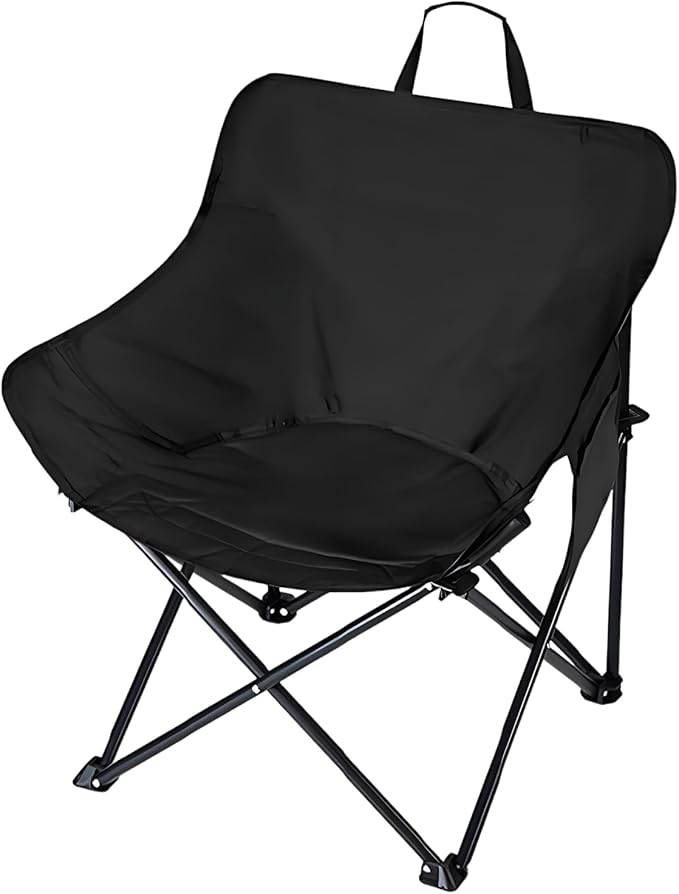 Outdoor Folding Moon Portable Portable Camping Chair Backpacking Chair Ultralight &amp Compact 308 Lbs Capacity for Outdoor Camp Travel Beach Picnic Hiking-Black