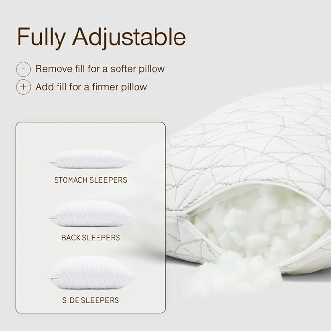 Coop Home Goods Original Adjustable Travel Pillow and Waterproof Pillow Protector Grey Bundle with Compressible Stuff Sack Medium-Firm Memory Foam and Washable Cover CertiPUR-US Certified (19x13)