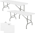 Set of 2 Folding Table 6 FT Lightweight Camping Table Portable Plastic Rectangular Outdoor Dining Table Steel Legs Fold-in-Half with Carrying Handle for IndoorPicnicPartyWeddingEvents(White)