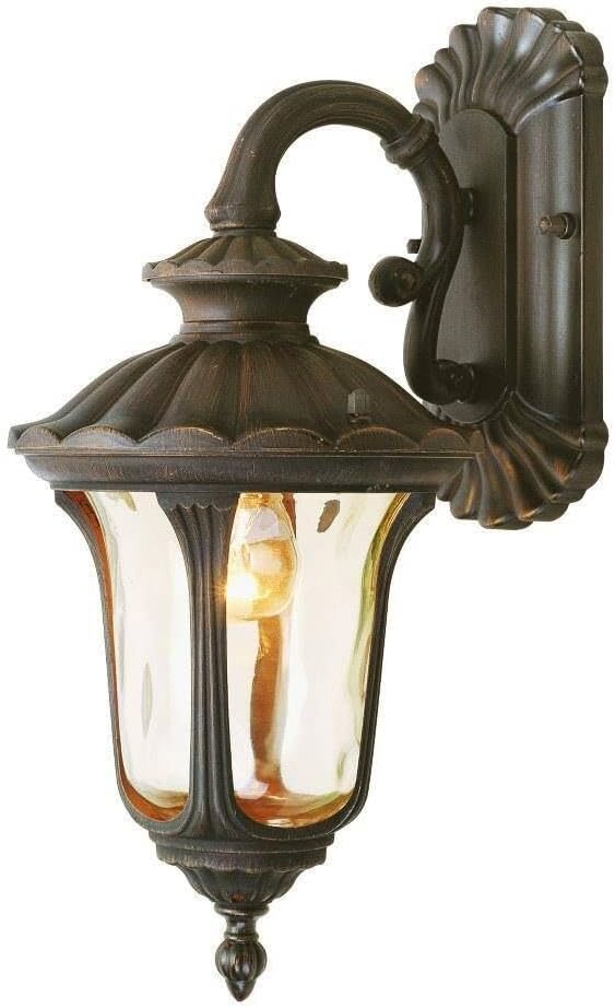 Livex Lighting 7651-58 Oxford 1 Light Imperial Bronze Cast Aluminum Wall Lantern with Light Amber Water Glass