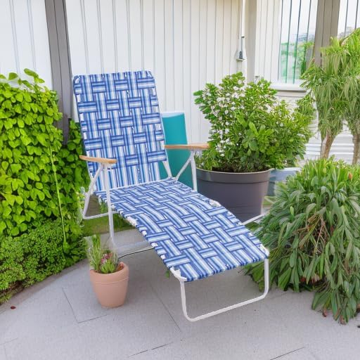 Camp &amp GO 4-Position Folding Web Lawn Chair Outdoor Lounger Blue/White undefined/White