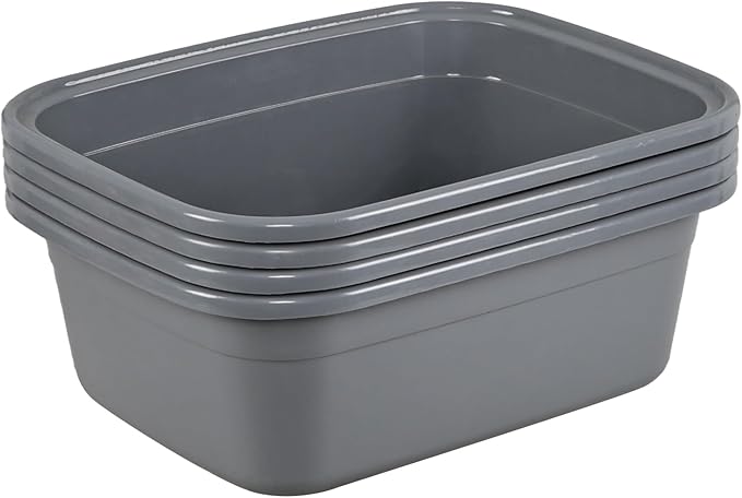 16 Quart Plastic Wash Basins Gray Rectangular Dish Pan 4 Packs