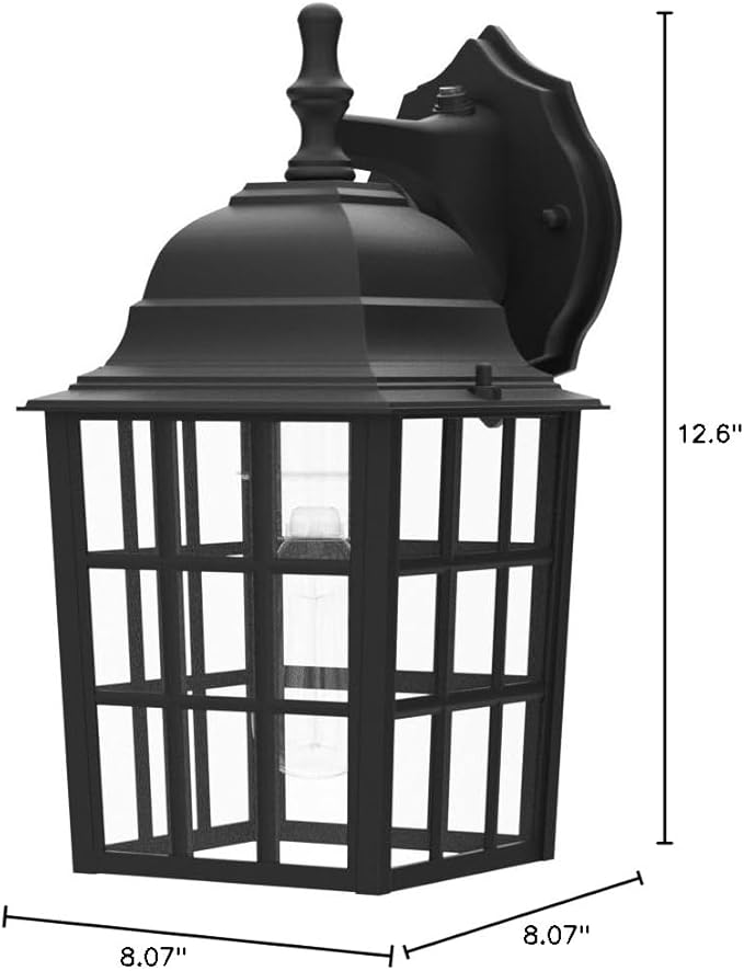 Brightever 2-Pack Dusk to Dawn Outdoor Wall Lantern Exterior Light Fixtures with Photocell Sensor Black Wall Light Waterproof Waterfall Glass Outside Wall Sconce for Porch House Garage