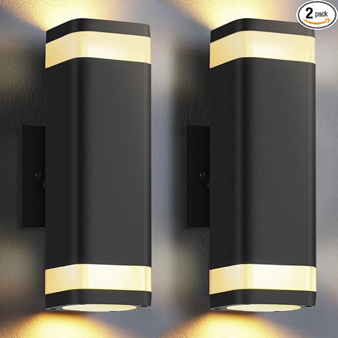 SHIMR Dusk to Dawn Outdoor Wall Light with Sensor 2 Pack Waterproof Up and Down Outdoor Sconce Lights Modern Black Aluminum Exterior Lighting Fixtures for Porch Patio Garage LED Bulbs Included