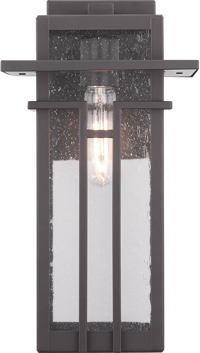 Progress Lighting Boxwood Collection 1-Light Clear Seeded Glass Craftsman Outdoor Medium Wall Lantern Light Antique Bronze  14.13x7.63x7.63