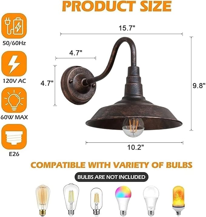 4-Pack Outdoor Gooseneck Barn Light 10 Retro Exterior Wall Light Iron Art Dome Farmhouse Wall Sconces Anti-Rust Waterproof Outdoor Light for House Porch Garage Entryway