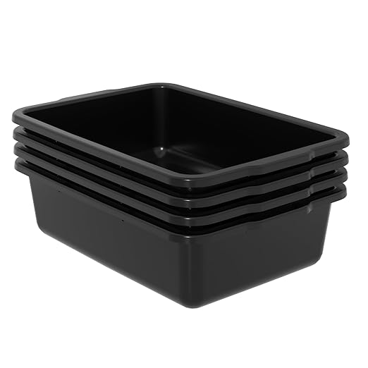 Zopnny FoodService Products Tote Box Bus Box with Reinforced Rim for Kitchen Restaurants And Fast Food Plastic Bus Tub 7 Inches 4-Pack Black