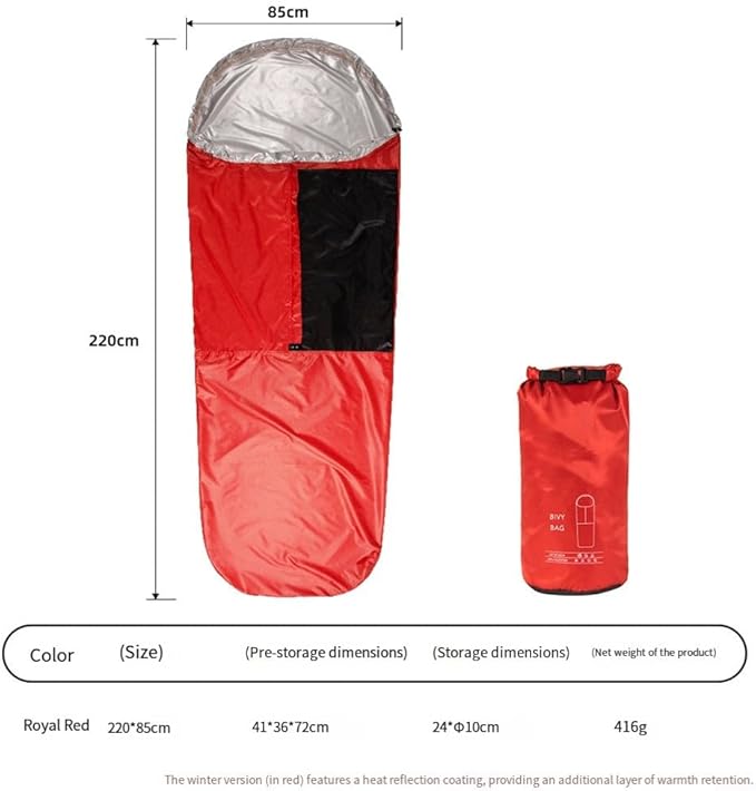 Ultralight Waterproof Bivy Sack Sleeping Bag 70D Ripstop Nylon with Heat Reflective Coating for Camping Hiking and Outdoor Survival Gear(GREEN)
