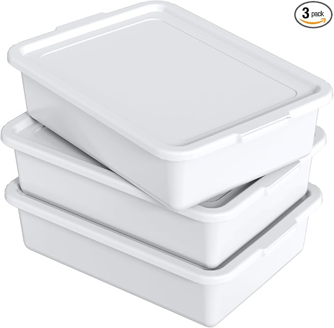 13 L Commercial Bus Pans with Lids Plastic Bus Tubs White 3 Packs