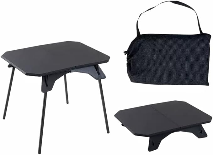 Folding Camping TableOutdoor Small Portable Aluminum Camp Table with Backpacking Carrying Bag for Camping Beach Picnic Grilling Hiking FishingTravel (Black)