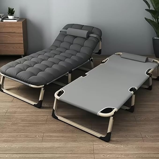 Portable Folding Camping Cot Adjustable Adults Reclining Chaise with Pillow Outdoor Lounge Chair Sleeping Cots Bed Perfect for Camping Pool Beach Patio
