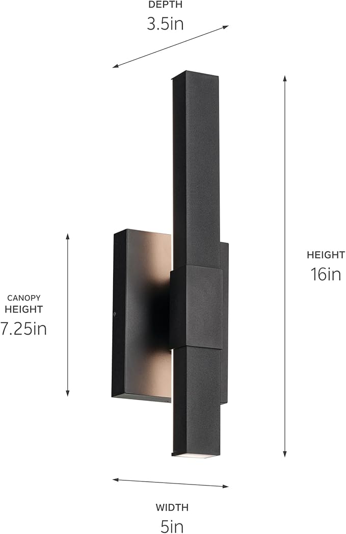 Kichler Nocar LED Textured Black Modern Garage or Patio Outdoor Wall Light for Outdoor Walls Exterior Doors Garage Porch or Patio Walls 16