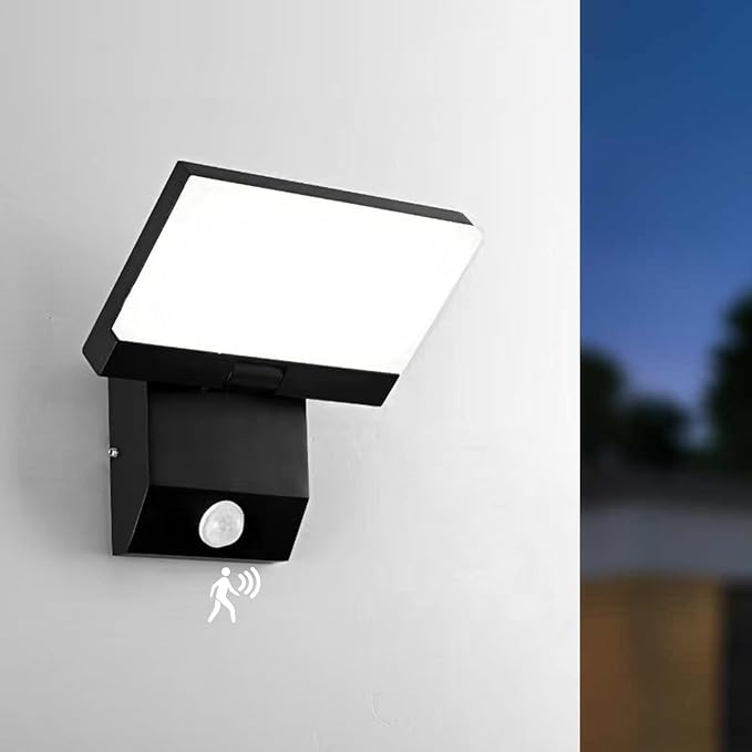 LED Motion Sensor Outdoor Lights Fixtures Wired Square 18W Modern Exterior Porch Lights Wall Sconce Light for Patio Doorway Garage Matt Black Cool White 6000K