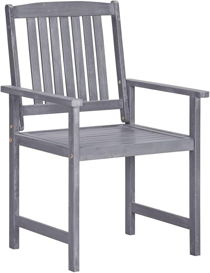 Garden Chair Set of 4 Grey Solid Acacia Wood Standard Durable Outdoor Seating with Weathered Finish for Patio Balcony Dining