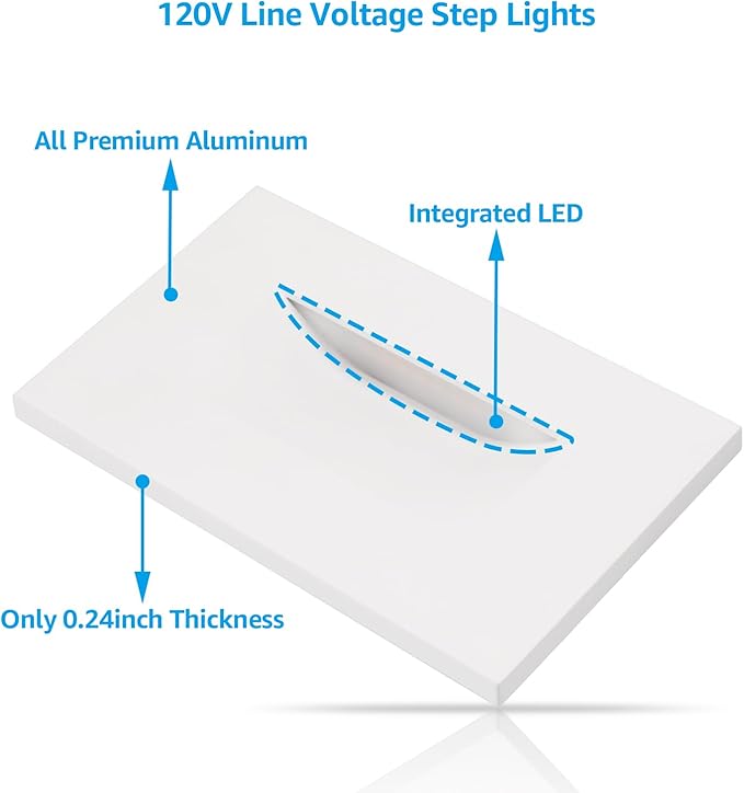 LEONLITE White 5CCT 120V LED Step Lights 3.5W 150LM 5%-100% Dimmable Horizontal Stair Lights Indoor Outdoor Wet Location CRI90+ &amp ETL 2700K/3000K/3500K/4000K/5000K Aluminum Pack of 3