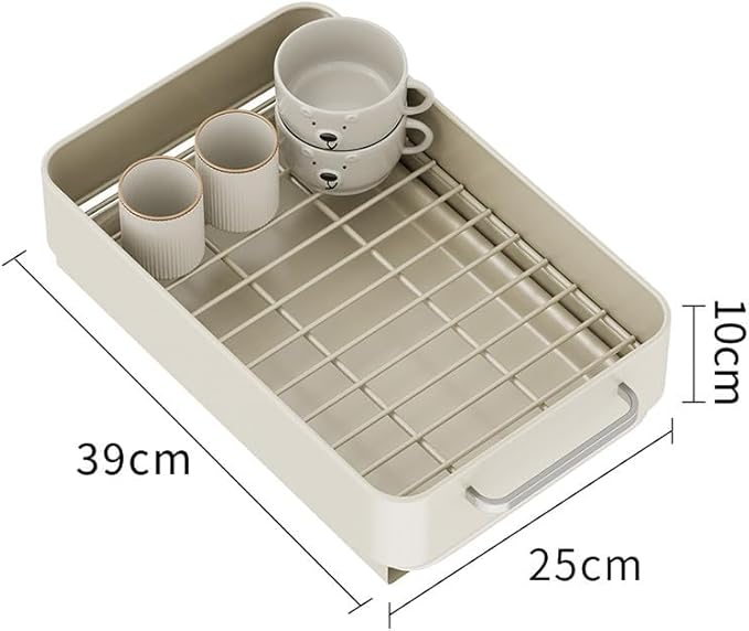 TrailBlaze Under Basin Slide-Out Dish Drying Rack (Matte White Flat Mesh): Heavy-Duty Carbon Steel with Drip Tray – Space-Saving Kitchen Cabinet Organizer for Plates/Bowls