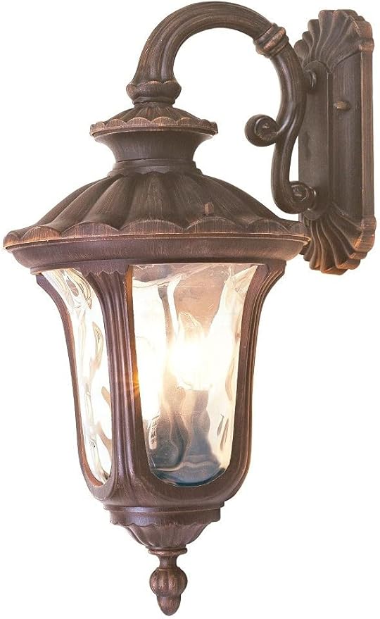 Livex Lighting 7657-58 Outdoor Wall Lantern with Hand Blown Light Amber Water Glass Shades Imperial Bronze