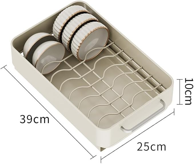 TrailBlaze Under Basin Slide-Out Dish Drying Rack (Matte White Deep Shelf): Heavy-Duty Carbon Steel with Drip Tray – Kitchen Cabinet Storage for Pots/Pans/Plates