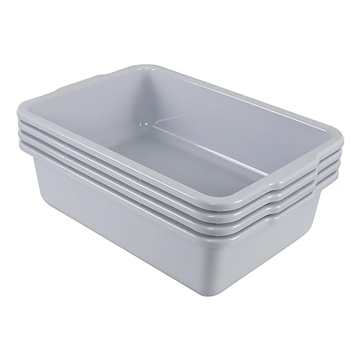Saedy 32 L Gray Commercial Bus Tub Large Plastic Restaurant Bus Box 4 Pack