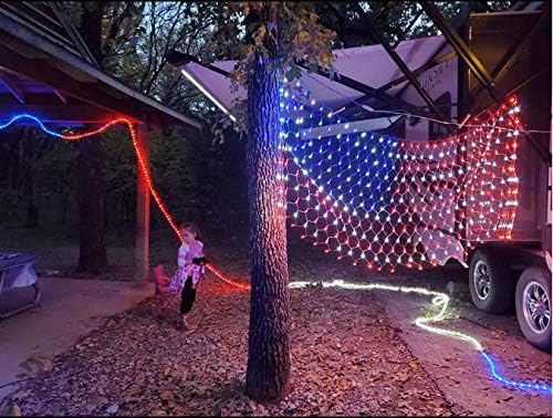 American Flag String Lights Waterproof Led Flag Net Light with 420 Super Bright LED for Yard Garden Decoration Festival Holiday Party DecorationChristmas Decorations (Plug in Power)