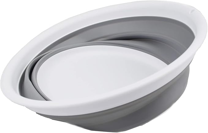 SAMMART 7.5L Set of 2 Collapsible Tub - Foldable Dish Tub - Portable Washing Basin - Space Saving Plastic Washtub (Grey + Dark Sea Green)