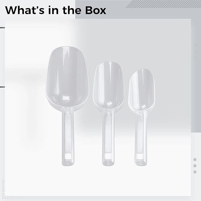 Ice Scooper: 3 Sizes Clear Safe Plastic Various Uses