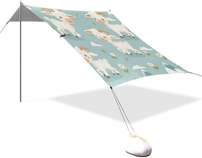Goat Smile Cartoon So Cute Camping Sun Shelter Beach Tent Portable Beach Sun Shade Outdoor Canopy for Camping Trips Fishing Picnic