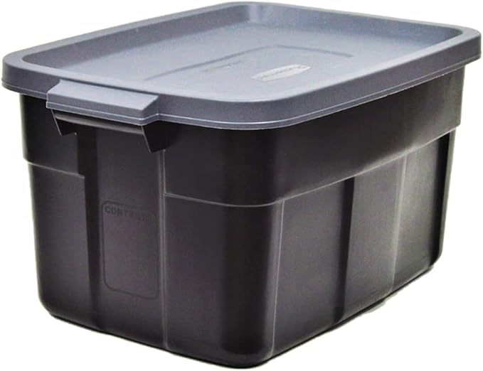 Rubbermaid Heavy Duty Black Storage Bins Plastic Totes with Lids for Storage Stackable Large Capacity Durable Multipurpose 14 GAL 6 Pack (14 GAL - 6 Pack Solid Black and Grey)