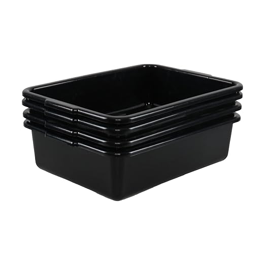 13 L Commercial Bus Tubs Plastic Commercial Utility Bus Bin 4 Packs Black