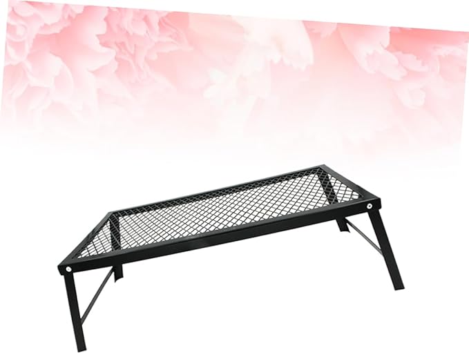 VANZACK Portable BBQ Mesh Table Outdoor Folding Picnic Desk Camping Accessory Sturdy Iron Easy Assembly