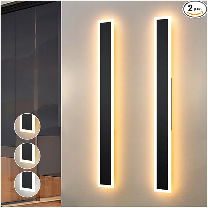 2 Pcs Modern Outdoor Wall Lights 47.2inch Dimmable 3000K-6000K with Remote Control Waterproof IP65 Exterior Long Wall Sconce for House Garage Patio