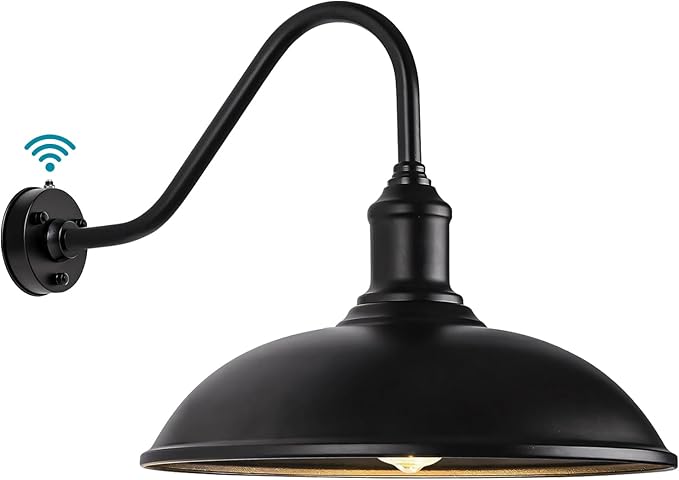 Outdoor Barn Light - 18 Inch Dusk to Dawn Large Exterior Fixture with Extended Arm Gooseneck Light - Waterproof and Rust Resistant for Farmhouse Garage Porch