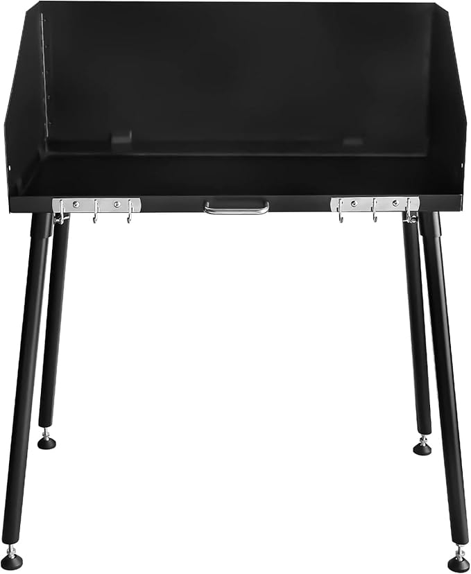Carbon Steel Camp Cooking Table Dutch Oven Table with Three-Sided Windscreen and Four Legs for Grill Travel Outdoor PicnicBeachBBQBackyards30x16