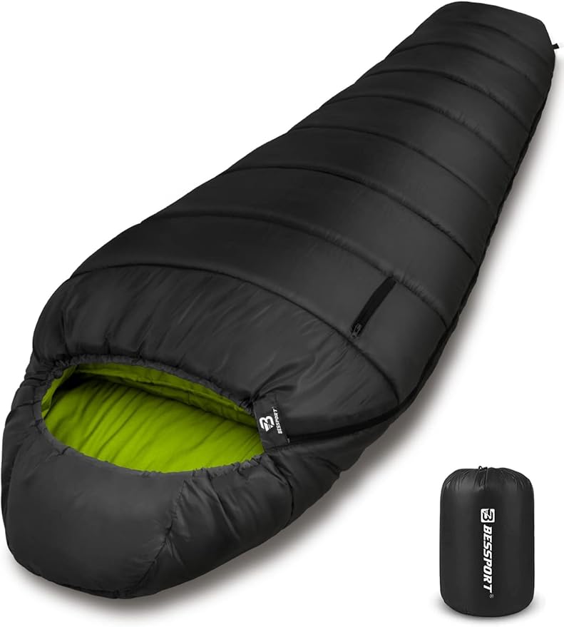 Bessport Mummy Sleeping Bag | 15-45 ℉ Extreme 3-4 Season Sleeping Bag for Adults Cold Weather– Warm and Washable for Hiking Traveling &amp Outdoor Activities