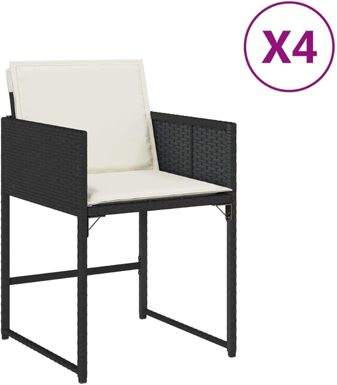 4-Piece Black PE Rattan Patio Chairs with Cream Cushions Outdoor Furniture Set Foldable Backrest Lounge Chairs for Poolside Backyard Deck Garden and Porch