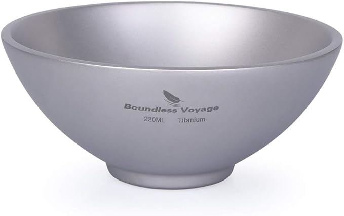 Boundless Voyage 220ml Titanium Double Walled Food Bowl for Adult Children Ultralight Portable Soup Rice Bowl Outdoor Camping Metal Durable Tableware Ti1085T