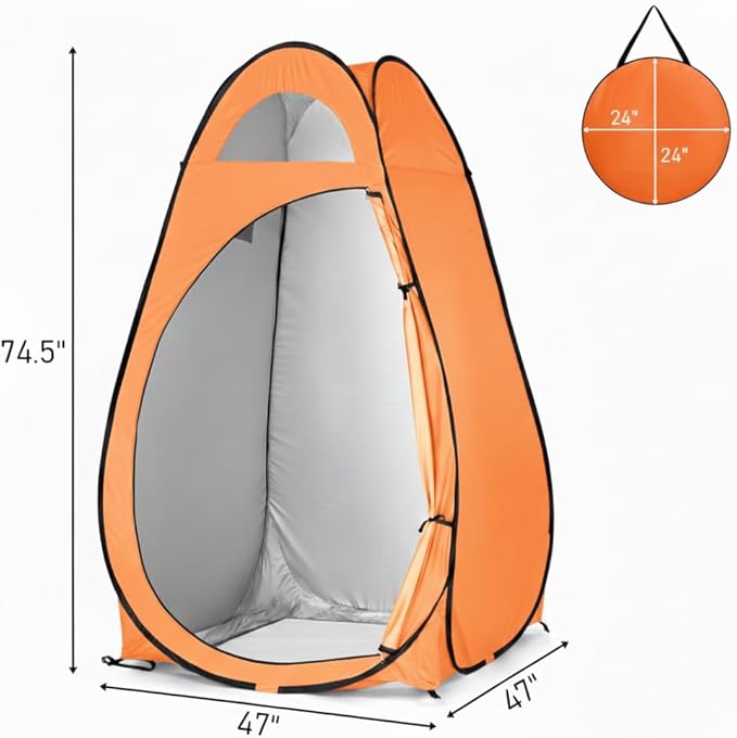 4x4ft Pop Up Privacy Shower Tent with Top Window 3.6lbs Liightweight Dressing Room Portable Toilet Stall with Carry Bag for Camping Beach Outdoors (Orange)